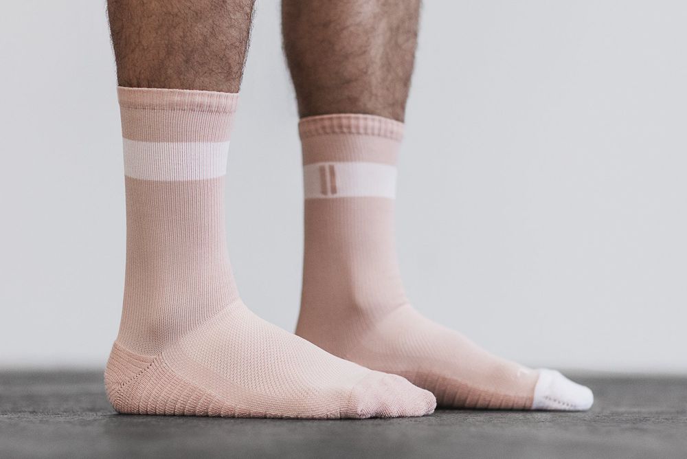 NOBULL Crew Socks - Dusty Rose White - Ireland (4051URQDS)